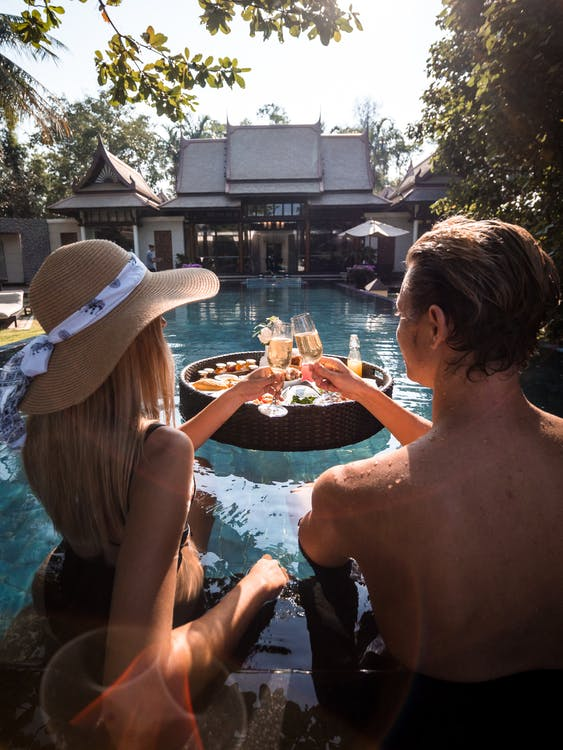 a couple enjoying in the pool