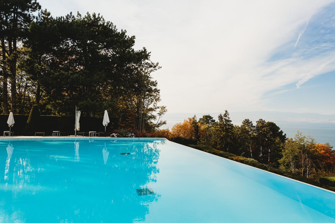 Expert outdoor pool design with foliage landscape in the background