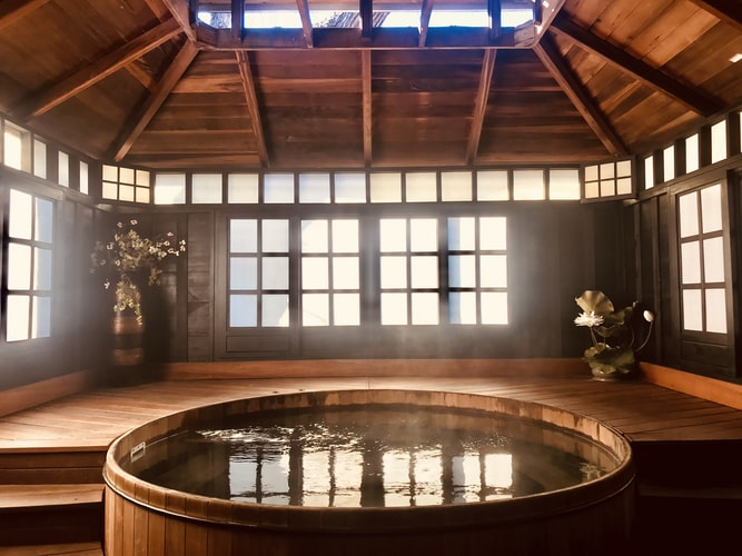 An indoor hot tub by a landscape designer in Sterling