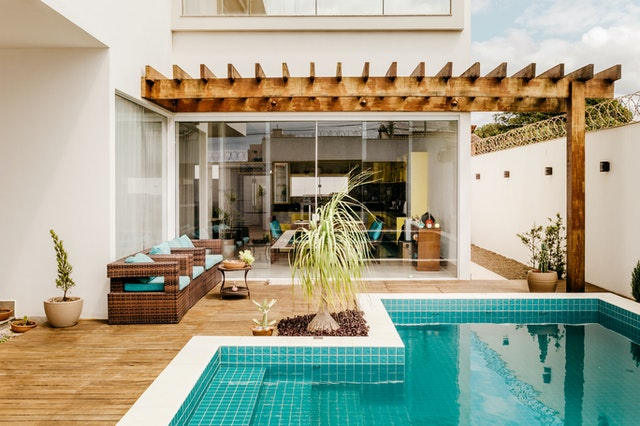 A pool in a modern house