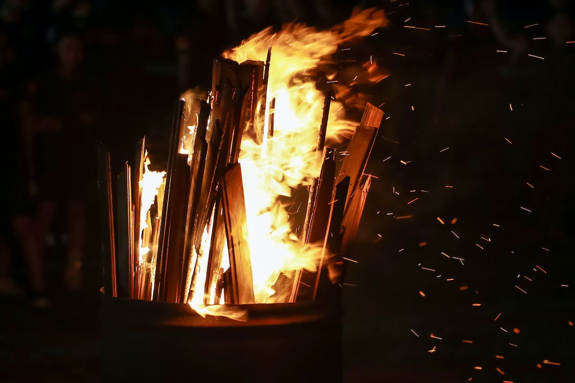 Picture of wood burning in the backyard