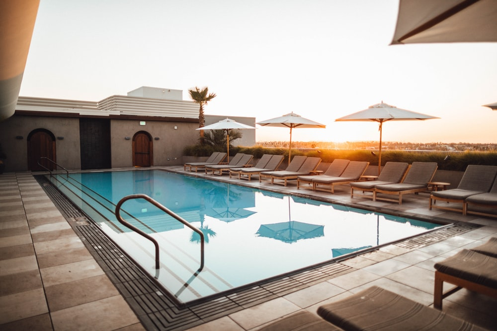 An indoor pool by a landscape designer in Sterling