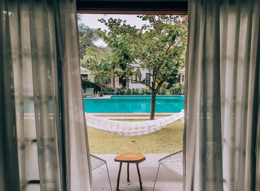 View of the pool through a window