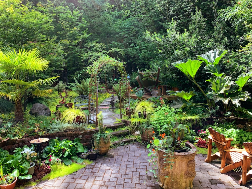 A beautiful garden in the outdoor living space of a Purcellville home