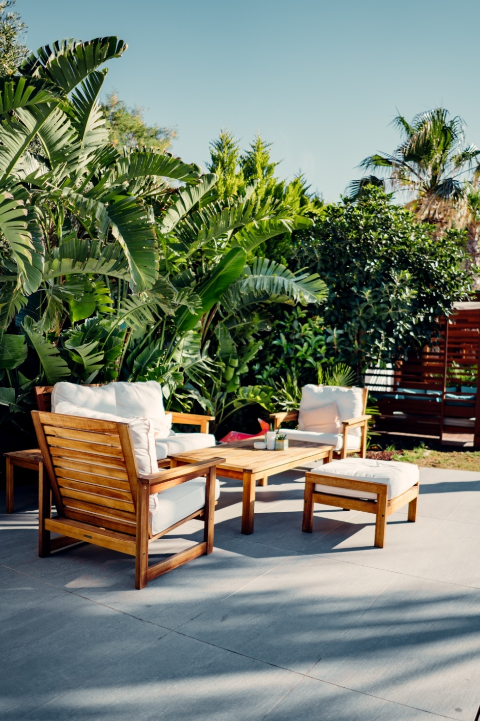 A patio with a lot of plants