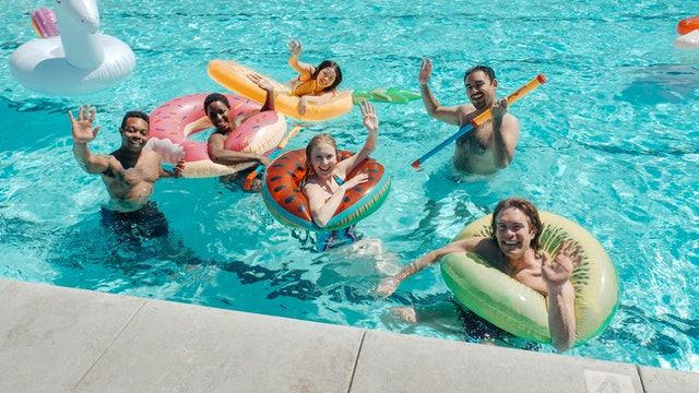 A pool constructed by a pool contractor.