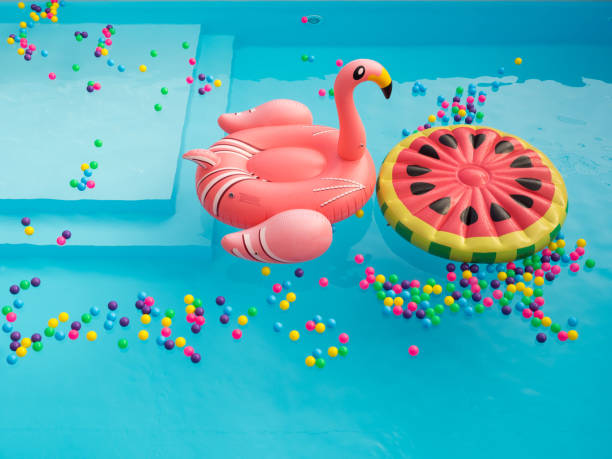 Colourful swimming pool accessories in a clean pool