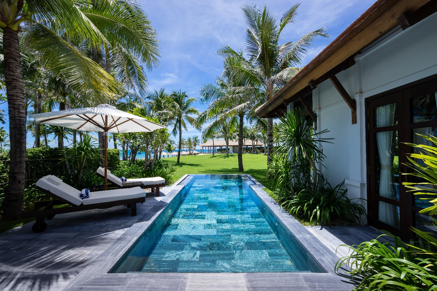 A pool constructed by a pool contractor.