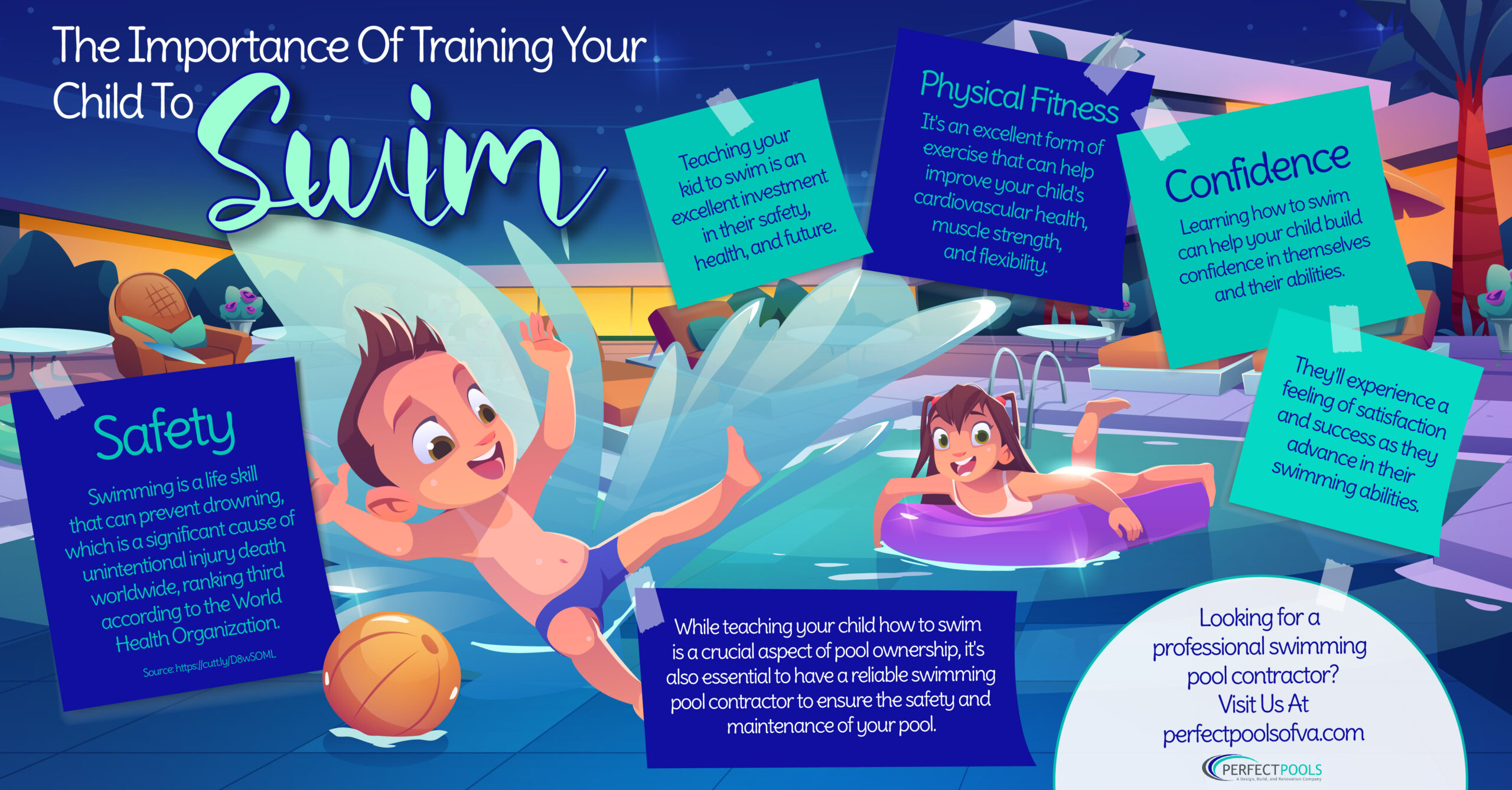 The Importance of Teaching your Children Swiming - Infograph